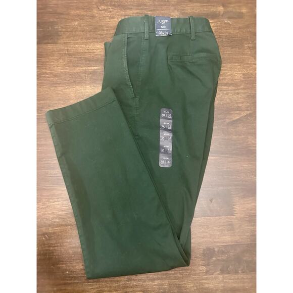 J Crew Pants Mens 38x32 Slim Fit Stretch Chino Broken In Foliage Green NWT - Picture 1 of 3